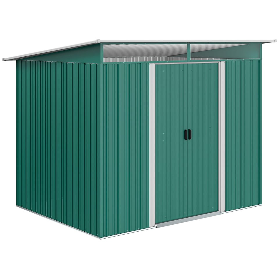 image 1 of Outsunny 8.5 x 6ft Metal Shed with Lightsky Panels, Garden Storage Tool House with Double Doors for Garden, Patio and Lawn, Green