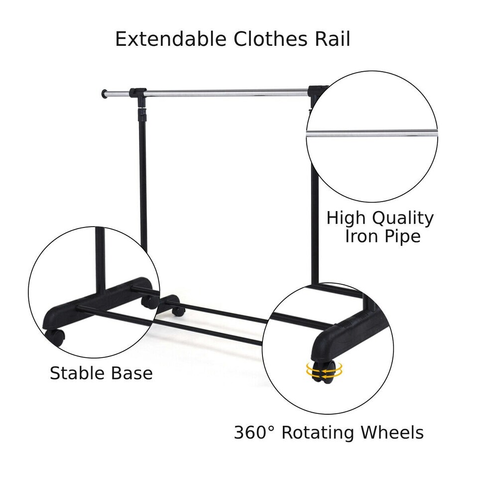 image 1 of COSTWAY Single Rail Garment Drying Rack Metal Clothes Rail