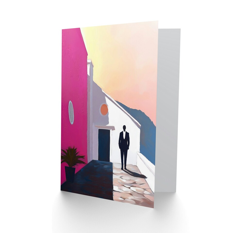 image 1 of Man In Tuxedo Minimalist Mexican Patio Porch Cocktail Party Greeting Card