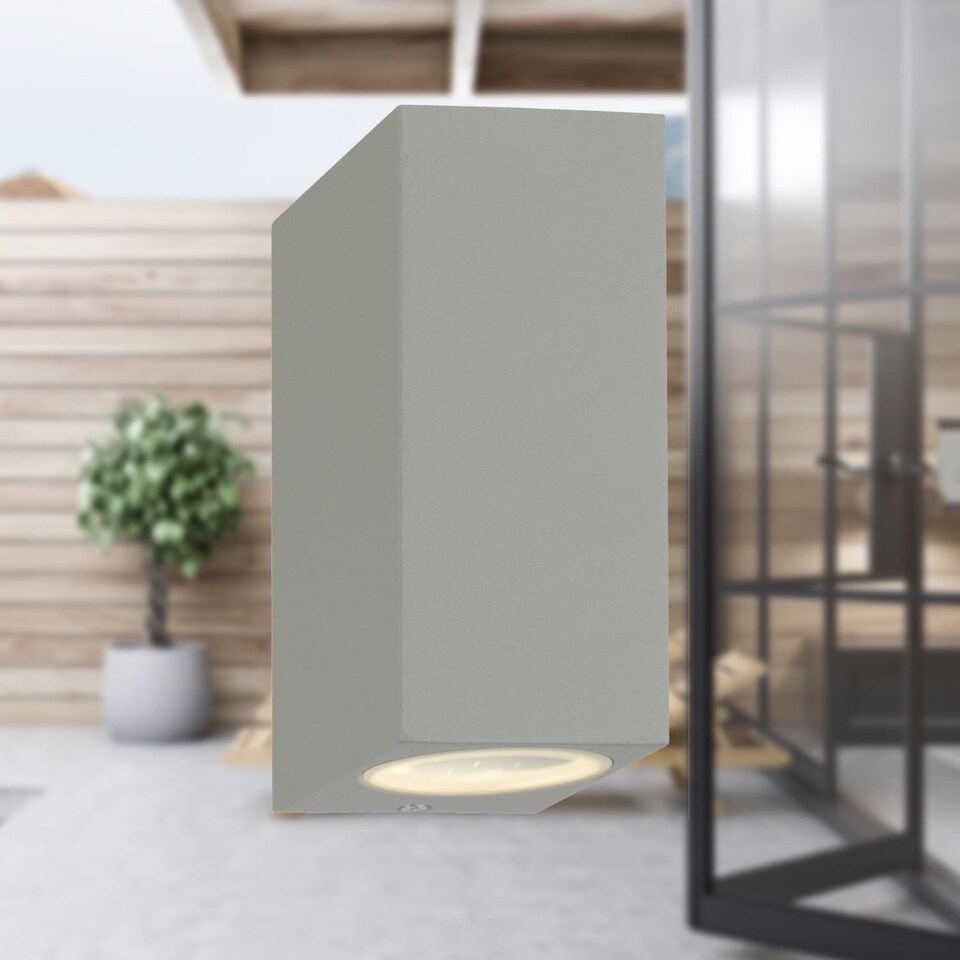 image 1 of Set of 2 Falmouth - Grey Up Down Outdoor IP44 Wall Lights | Grey | Clear | 2