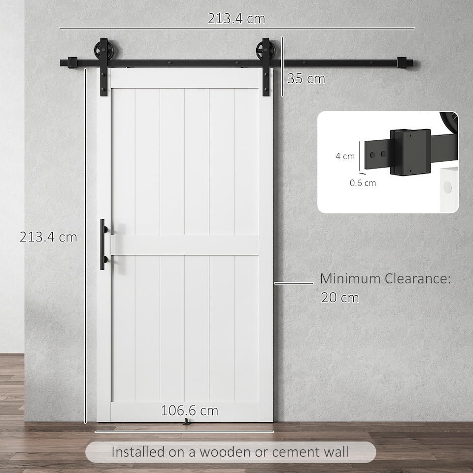 image 1 of HOMCOM 213.4cm Sliding Barn Door Kit, Sliding Door with Track, White