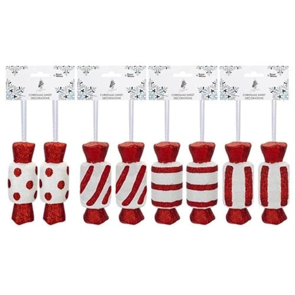 Assorted Christmas Red & White Glitter Candy Cane Sweets Hanging Tree ...