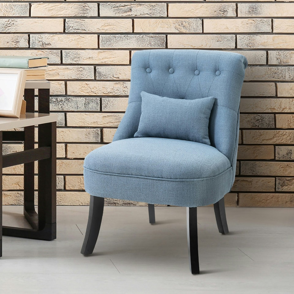 image 1 of HOMCOM Fabric Single Sofa Upholstered with Pillow Wood Leg Blue