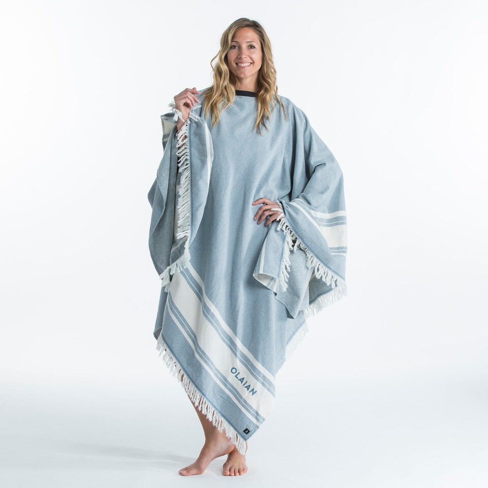 image 1 of Decathlon Poncho beach towel 190 x 190 cm grey blue