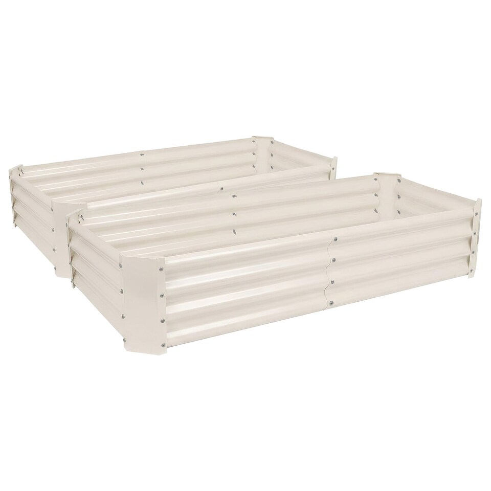 image 1 of Harbour Housewares Raised Garden Beds - 2x Ivory Rectangular Bottomless Metal Raised Galvanised Steel Planter Box 180 x 90cm