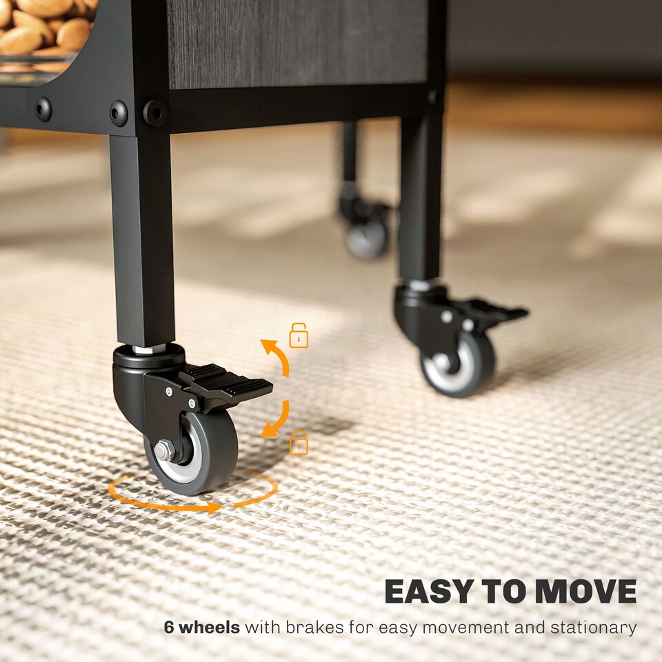 image 1 of HOMCOM Mobile Drop Leaf Table, Folding Dining Table with 6 Wheels & Storage Shelf for Small Spaces, Kitchen, Dining Room, Grey