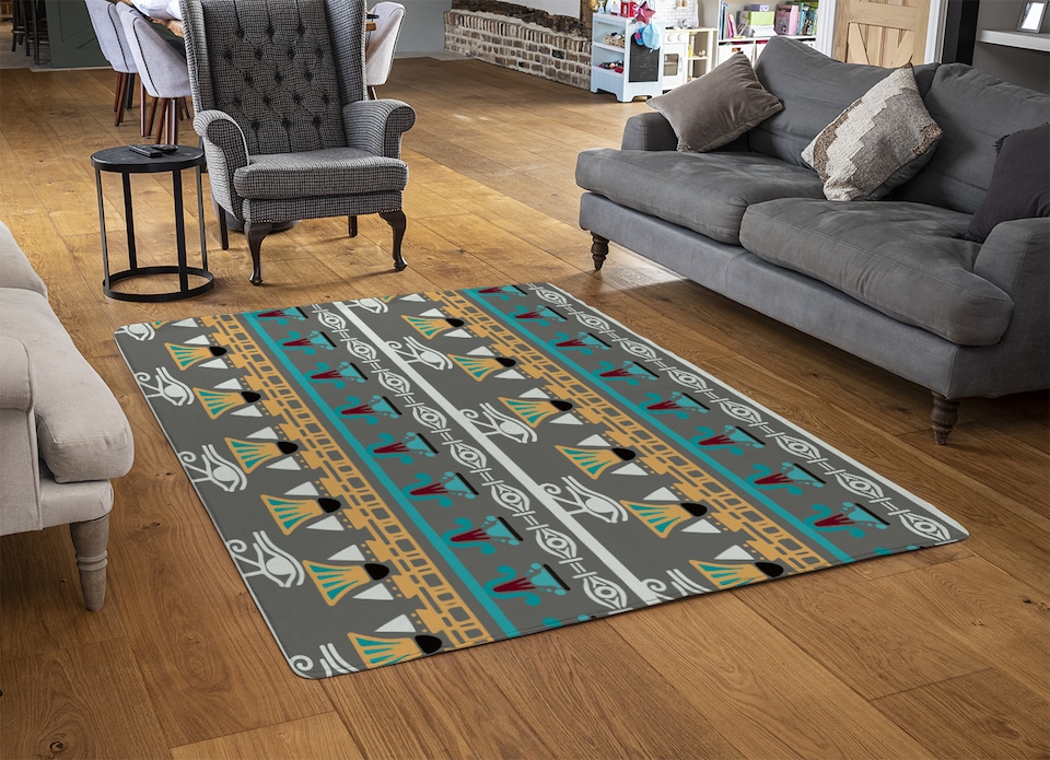 image 1 of Tribal Art, Egyptian Vintage Ethnic Silhouettes Designer Rug | Multi