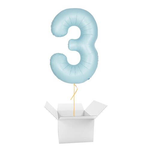Matte Powder Blue Number 3 Helium Foil Giant Balloon - Inflated Balloon in a Box
