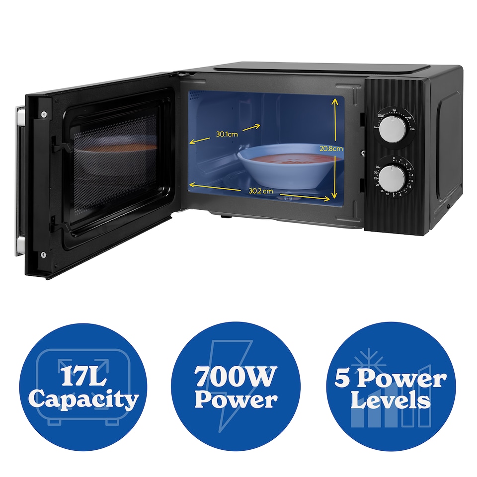 image 1 of Russell Hobbs Manual Microwave Eden 17L with 5 Power Levels Black RHMM725B