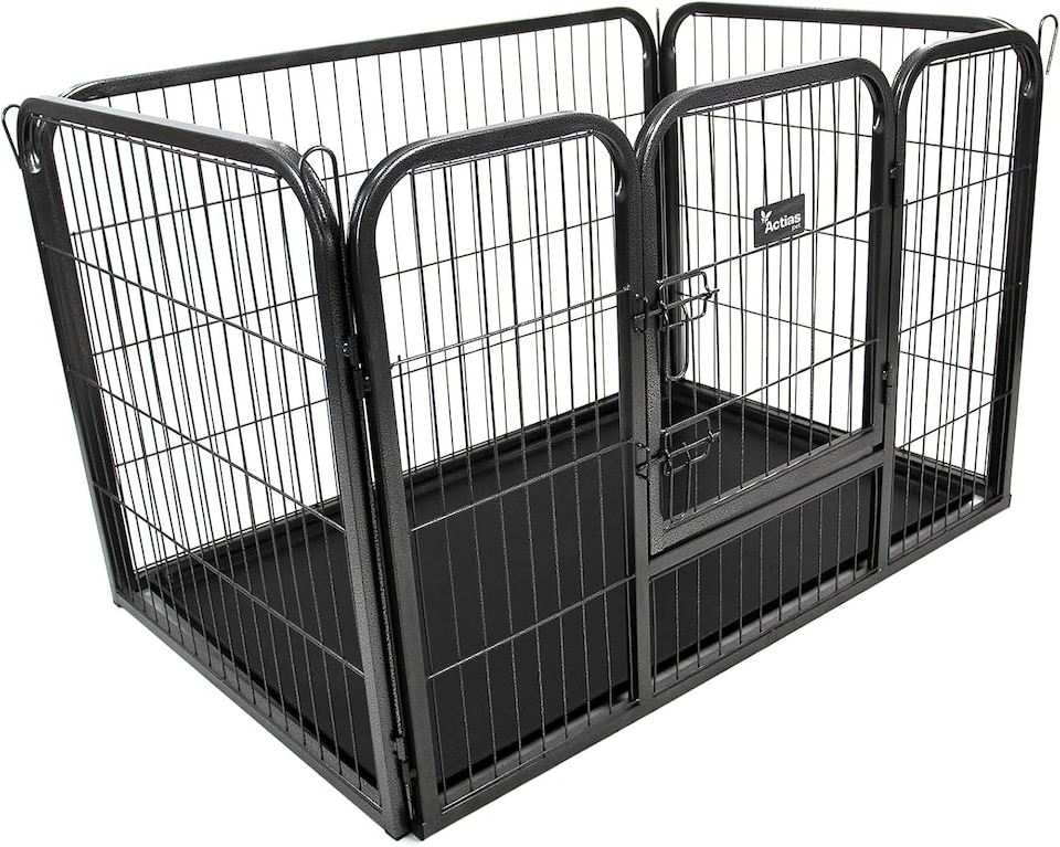 image 1 of Actiaspet Heavy Duty Metal Pet Playpen with Removable Plastic Floor | Whelping Box for Puppy Training (Black, Medium)