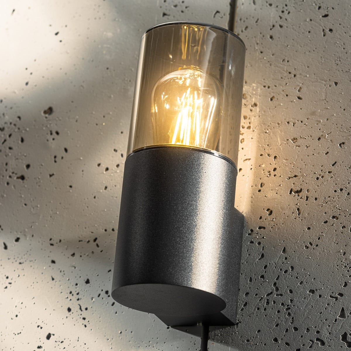 CGC BLUEBELL Black Outdoor Cylinder Wall Light Black Black Height: 22 cm, Width: 9 cm, Depth: 12 cm