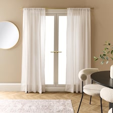 OHS Linen Look Voile Curtains 2 Panels Net Rod Slot Top Pair | White | Ivory