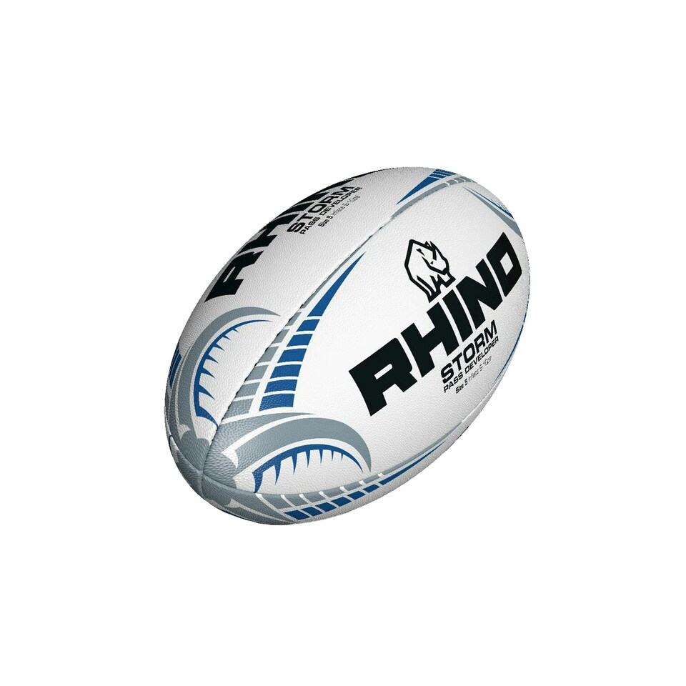 image 1 of Rhino Storm Pass Developer Rugby Ball - White/Blue/Black - 5 White