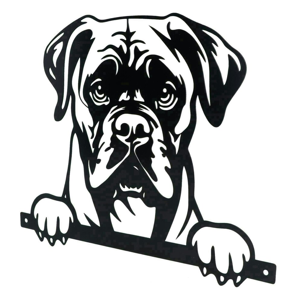 image 1 of Black Metal Peeking Boxer Silhouette with Fixing Plate Garden Ornament Gift