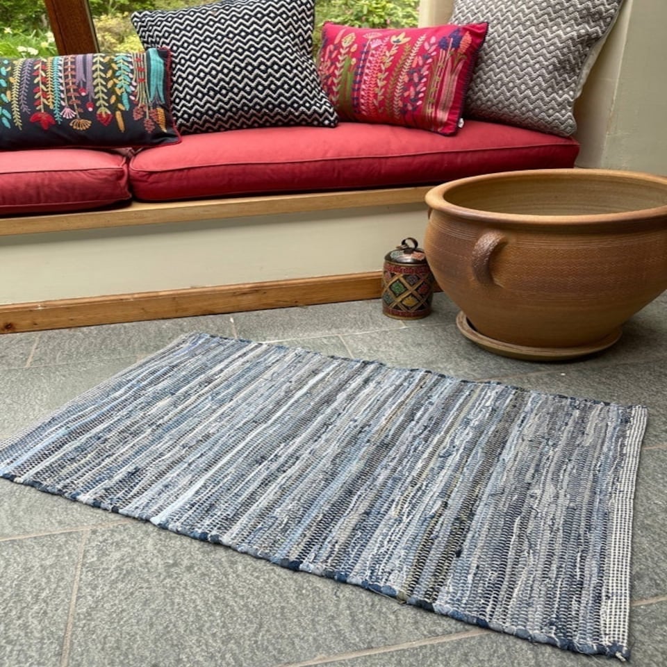 image 1 of DENIM Rug WashableFlat Weave Design - Cotton - L60 x W90 - Blue Blue