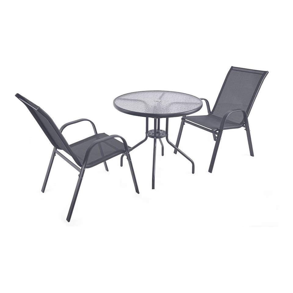 image 1 of 3 Pcs Garden Round Glass Top Table & 2 Chairs Bistro Set