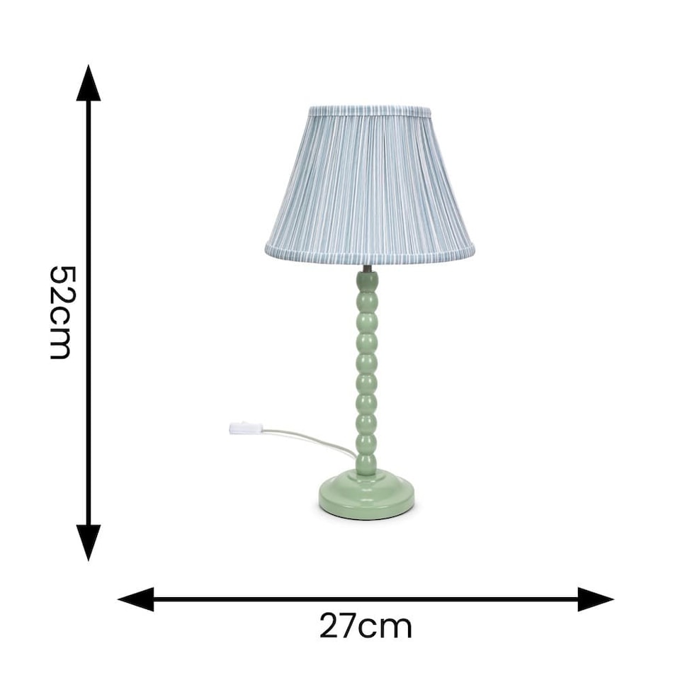 image 1 of ValueLights Bobbles Sage Green Table Lamp Blue Pleat Shade & Bulb | Blue