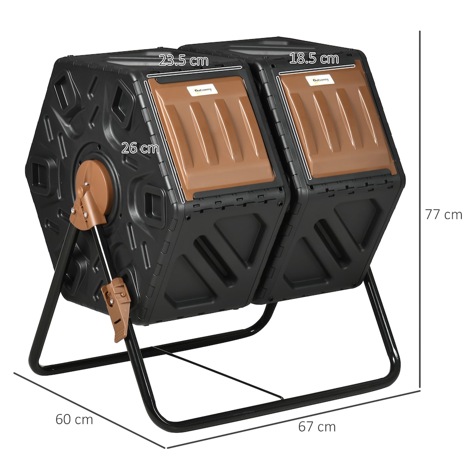 image 1 of Outsunny 130L Compost Bin Dual Chamber Rotating Composter w Ventilation Holes | Brown | Dark Brown and Black