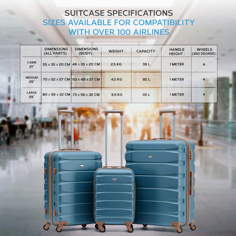 image 1 of Flight Knight 25" 4 Wheel ABS Hard Case Medium Suitcase 100+ Airlines Approved - easyJet, British Airways, Ryanair, Jet2, Emirates & Many More - Check-in | Blue | Blue/Tan | Medium