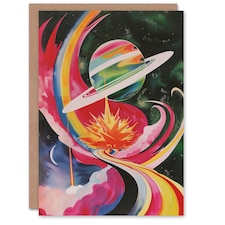 Abstract Colourful Planet Space Artwork Galaxy Birthday Card