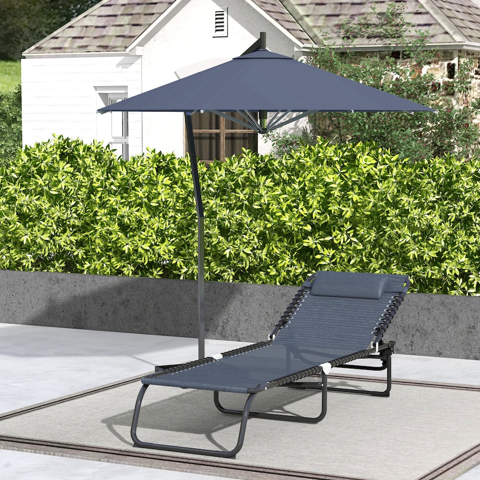 image 1 of Outsunny Folding Beach Chair Chaise Lounge 4 Adjustable Positions, Grey | Grey