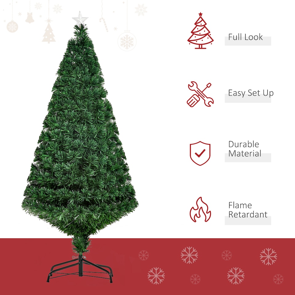 image 1 of HOMCOM 5FT PreLit Fibre Optic Artificial Christmas Tree Holiday Xmas Decor with Tree Topper MultiColour