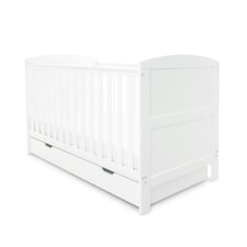 Coleby Classic Cot Bed & Underdrawer - Convertible Cot, Birth to 4 Years, Adjustable Base & Teething Rails (White)