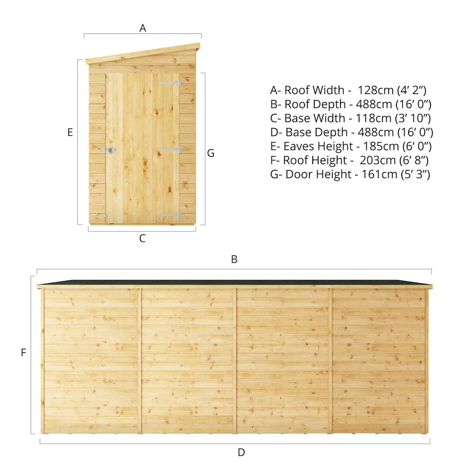 image 1 of 16 x 4 Modular Garden Shed Windowless Wooden Shiplap Pent Tongue and Groove Storage Brown