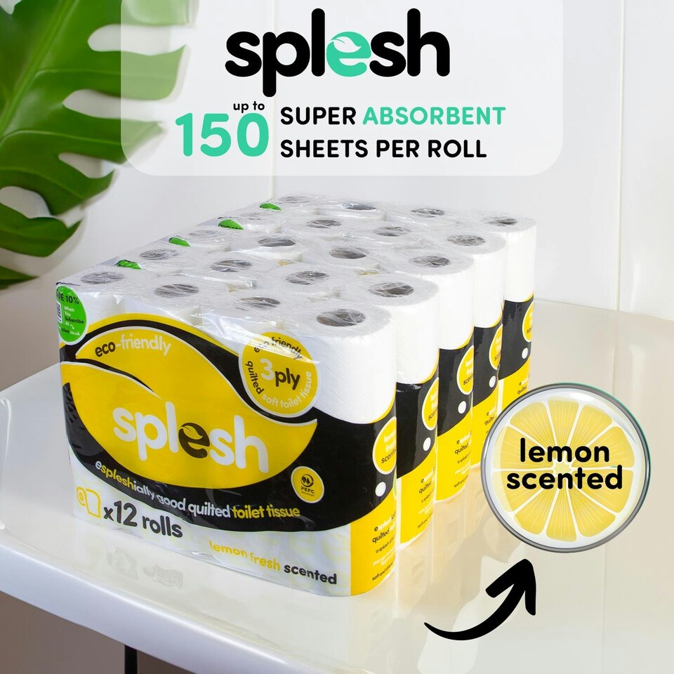 image 1 of Splesh Quilted Luxury Fresh Lemon Fragrance 3 Ply Toilet Tissue Paper 72 Rolls