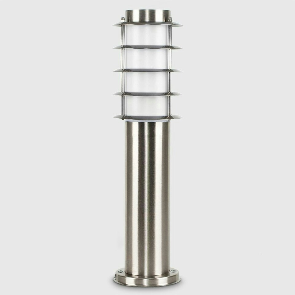 image 1 of ValueLights Wharf Outdoor Stainless Steel 450mm Bollard Lantern Light Post & Warm White LED Bulb