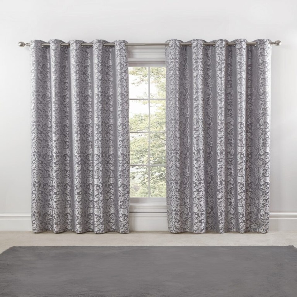 image 1 of Harrow Lined Eyelet Jacquard Curtains 228cm x 183cm Silver Grey | Grey