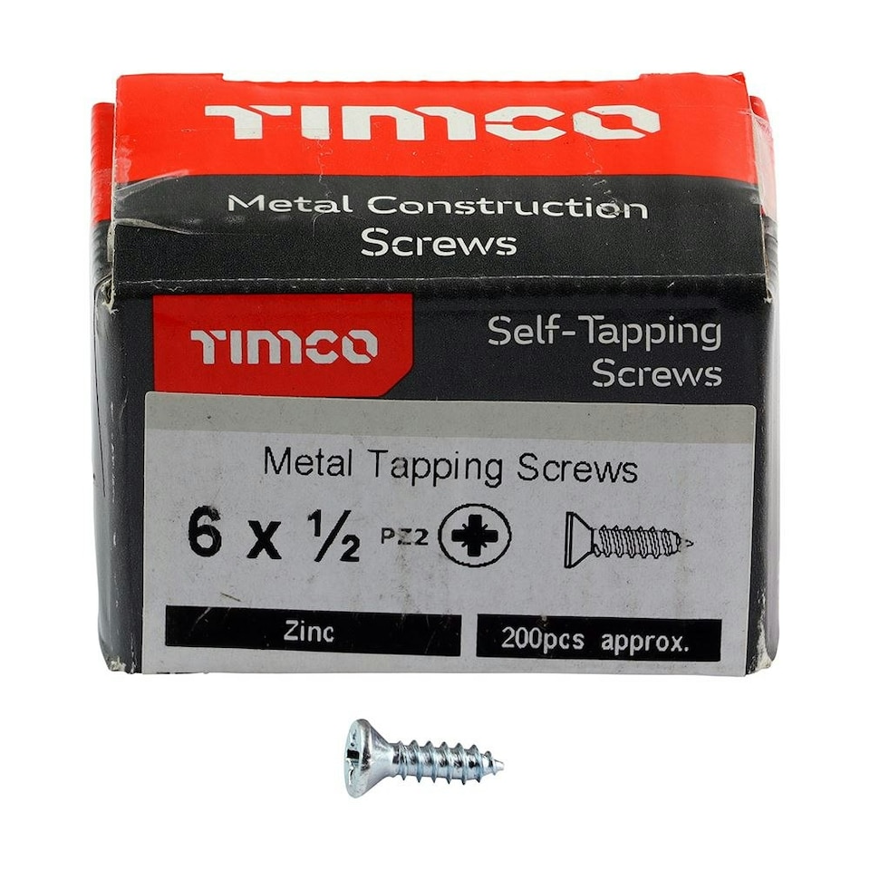 image 1 of Timco - Self-Tapping Screws - PZ - Countersunk - Zinc (Size 6 x 1/2 - 200 Pieces)