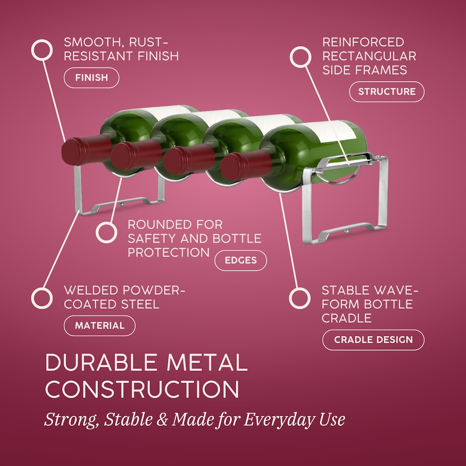 image 1 of Straame Silver 3 Tier Metal Wine Rack – Stackable Bottle Rack for Wine Storage