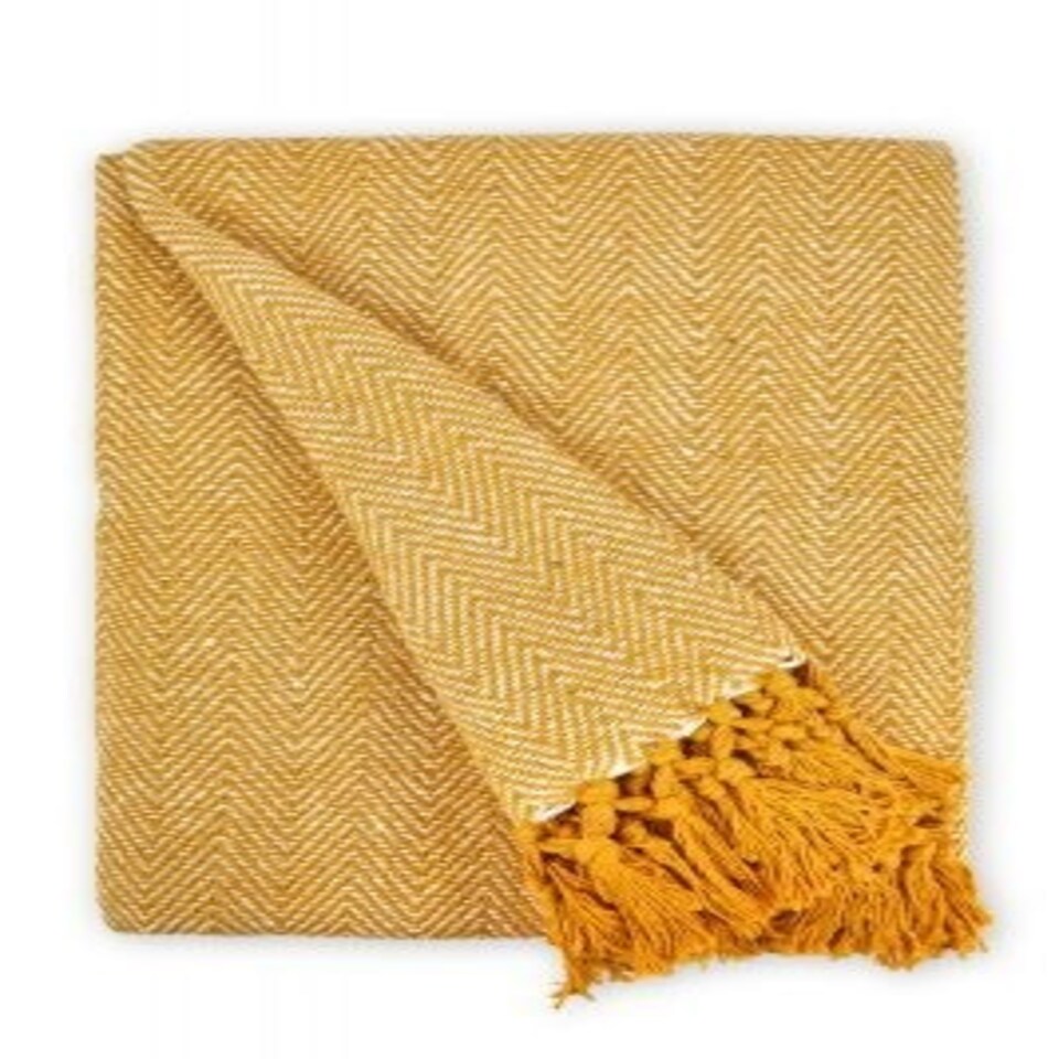 image 1 of Hartley Collection Recycled Cotton Throw in Ochre (70" x 100")
