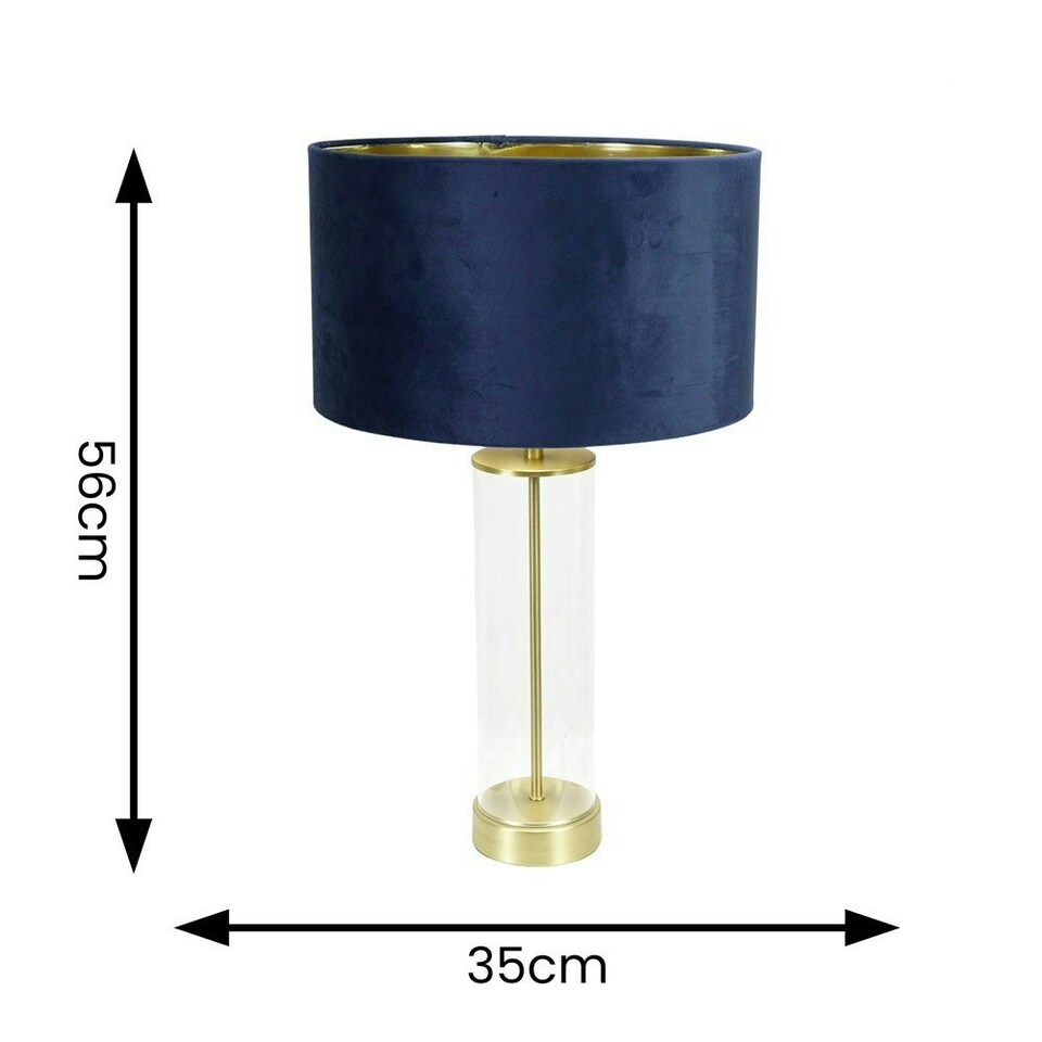 image 1 of ValueLights Balan Glass with Gold Table Lamp and Navy Blue Velvet with Metallic Gold Inner Lamp Shade Blue