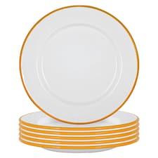 Argon Tableware White Enamel Dinner Plates - 25.5cm - Yellow - Pack of 6 | Yellow | Yellow