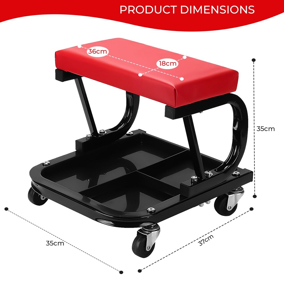image 1 of Mechanics Padded Creeper Seat Garage Work Stool with Swivel Wheels & Tool Trolley