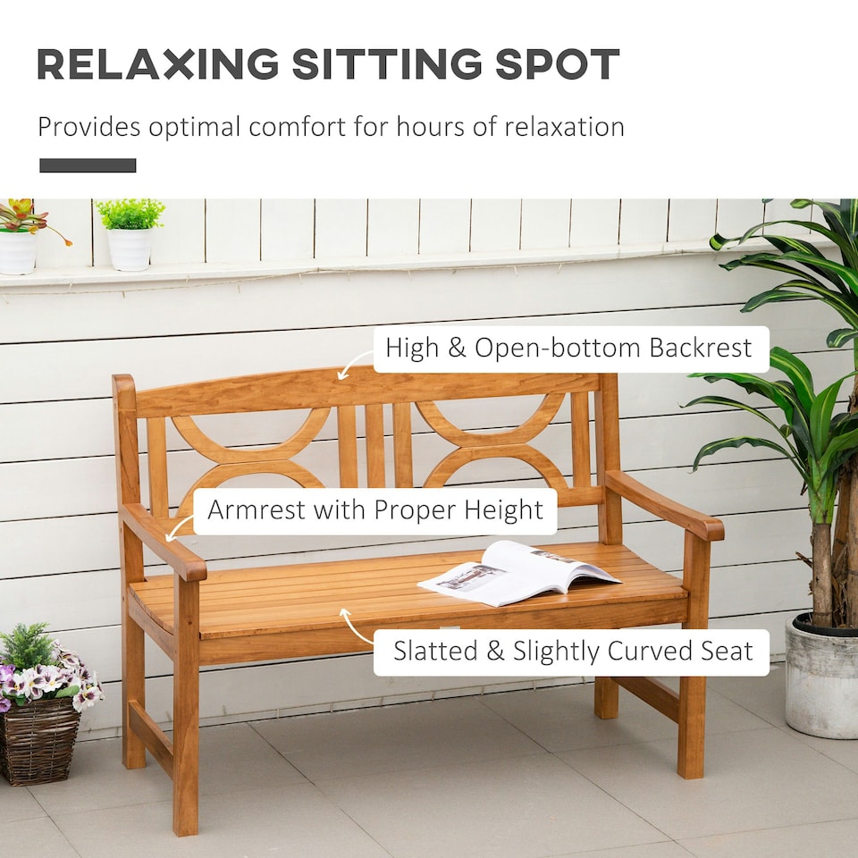 image 1 of Outsunny 2-Seater Wooden Garden Bench Outdoor Patio Loveseat Natural