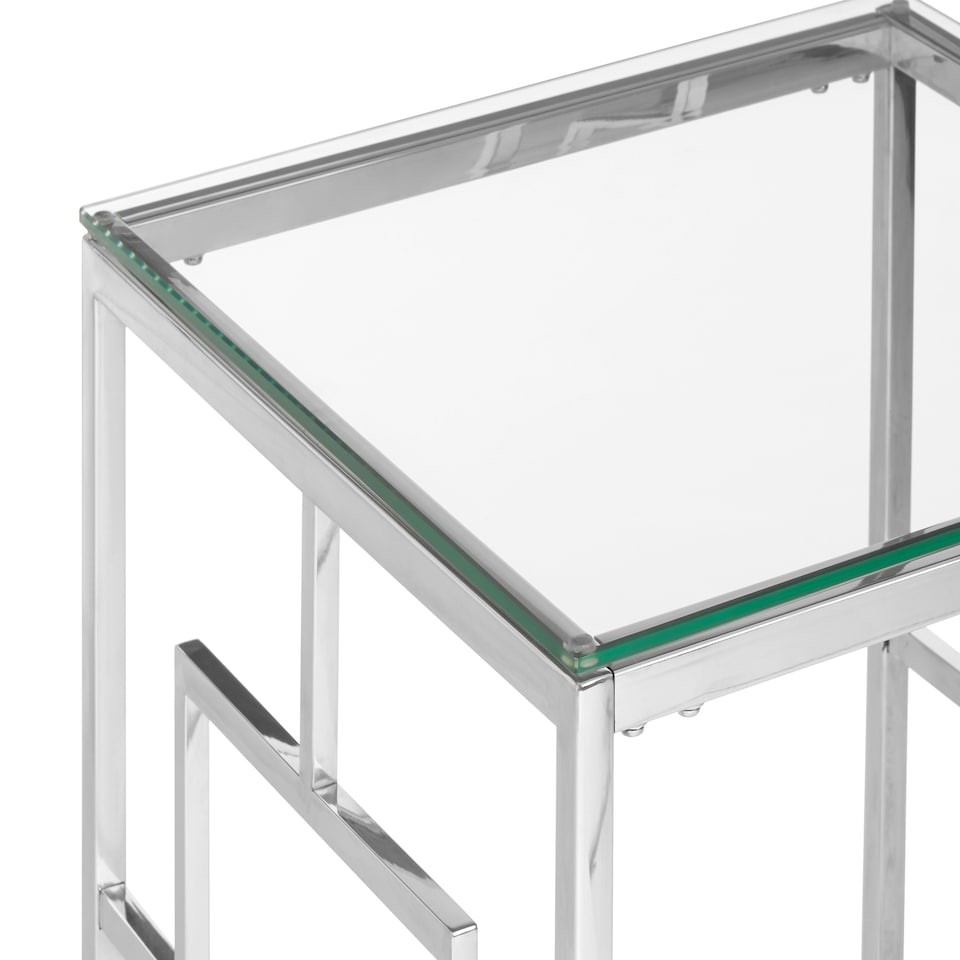 image 1 of Interiors By Premier Contemporary Clear Glass And Silver Base End Table, Tempered Glass Top End Table, Stylish Bedside Table Silver