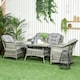 image 2 of Outsunny 4 Pieces Rattan Garden Furniture Set, Round Wicker Garden Sofa Set with Loveseat, Armchairs and Glass Top Table, Outdoor Conservatory Furniture with Cushions for Patio, Balcony, Grey