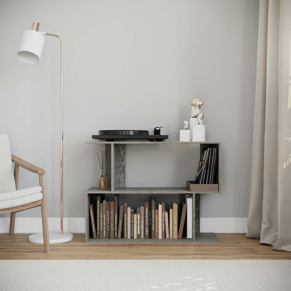 image 1 of 2-Tier Wooden Irregular Storage Unit - 80 cm Grey | Grey