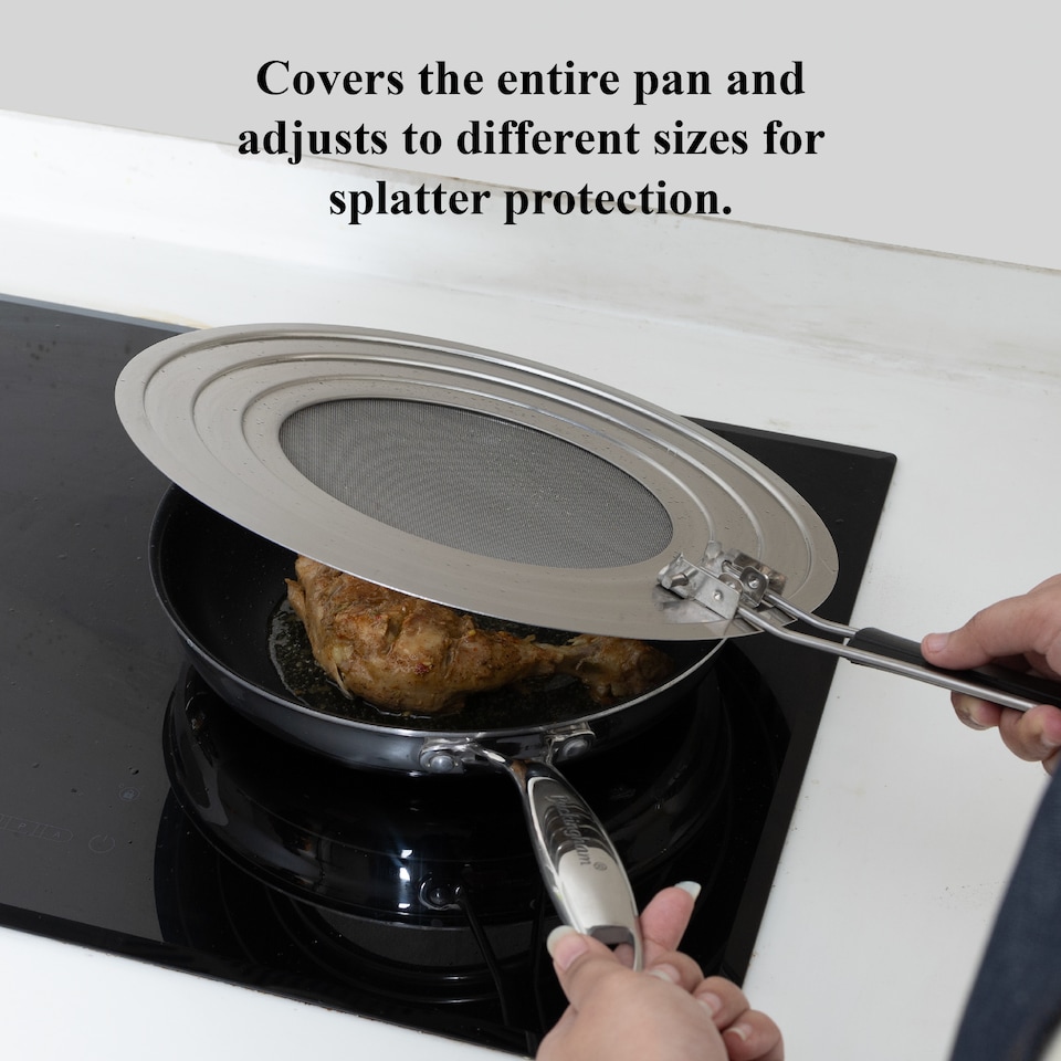image 1 of Buckingham Stainless Steel Fine Mesh Multi-Pan Splatter Screen with Folding Handle 30 cm