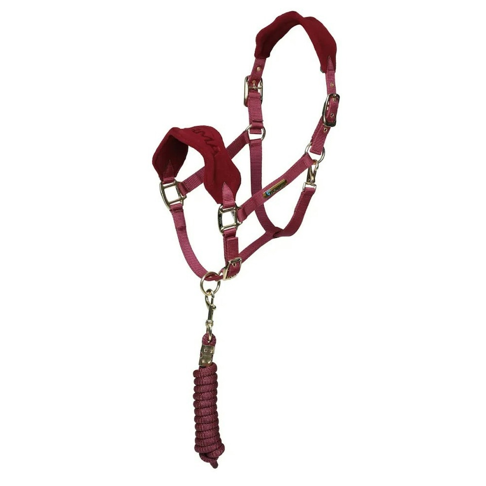ARMA Fleece Horse Headcollar and Leadrope - Burgundy - Full