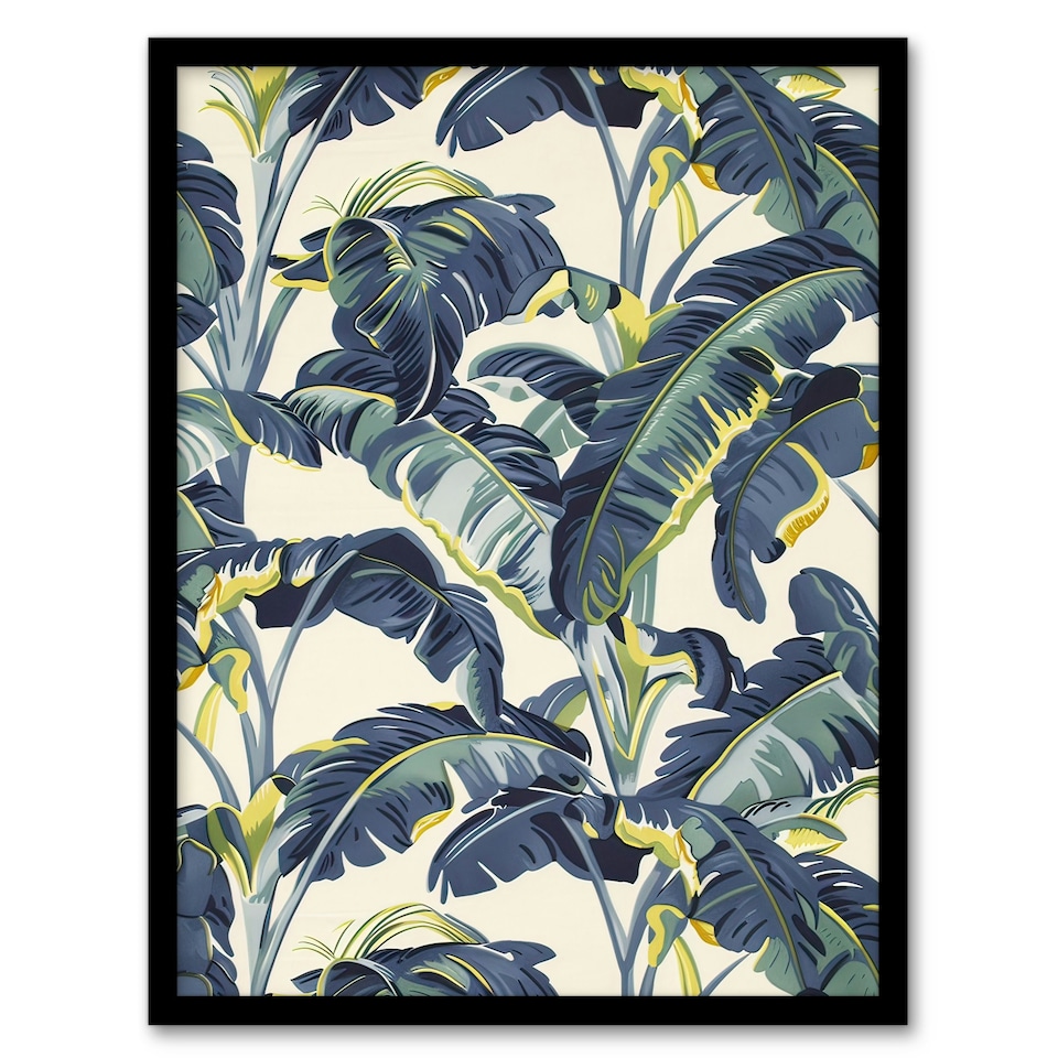 image 1 of Banana Plant Leaves Foliage Tropical Living Room Black Framed Wall Art Print A4