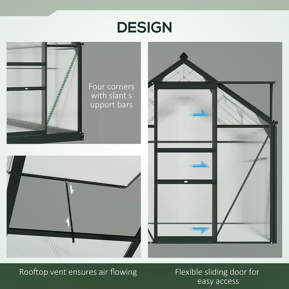 image 1 of Outsunny 6x10ft Walk-In Polycarbonate Greenhouse Plant Grow Aluminium