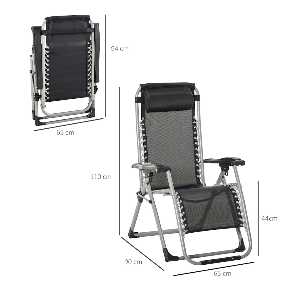 image 1 of Outsunny 2 PCS Reclining Zero Gravity Chair Folding Lounger Cushion Dark Grey