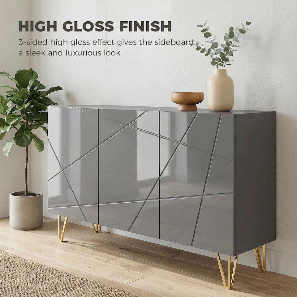 image 1 of HOMCOM Storage Cabinet, Sideboard with Adjustable Shelves, High Gloss Grey