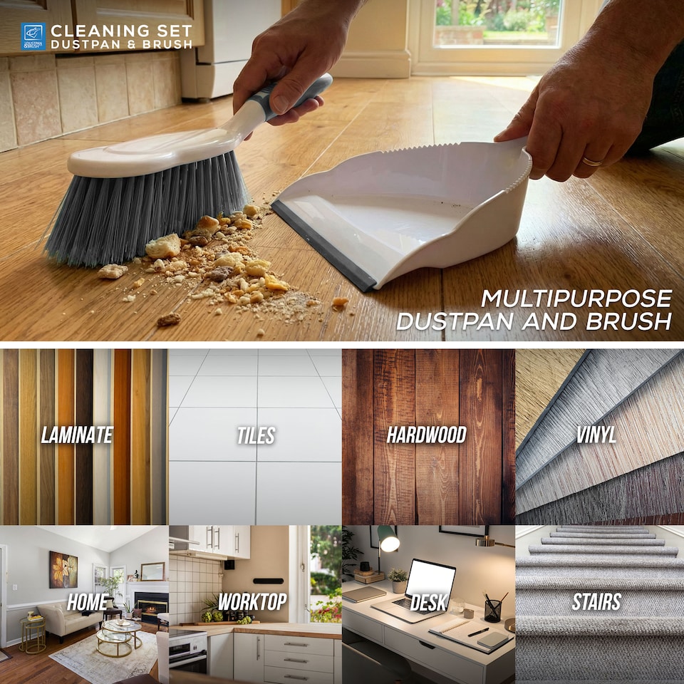 image 1 of Durable Bristles and Easy Sweep Dustpan and Brush Set