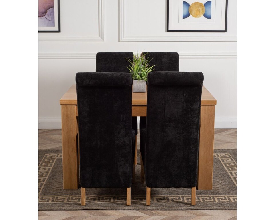 image 1 of Dakota 127 x 82cm Oak Small Dining Table and 4 Montana Fabric Chairs | Black | Black