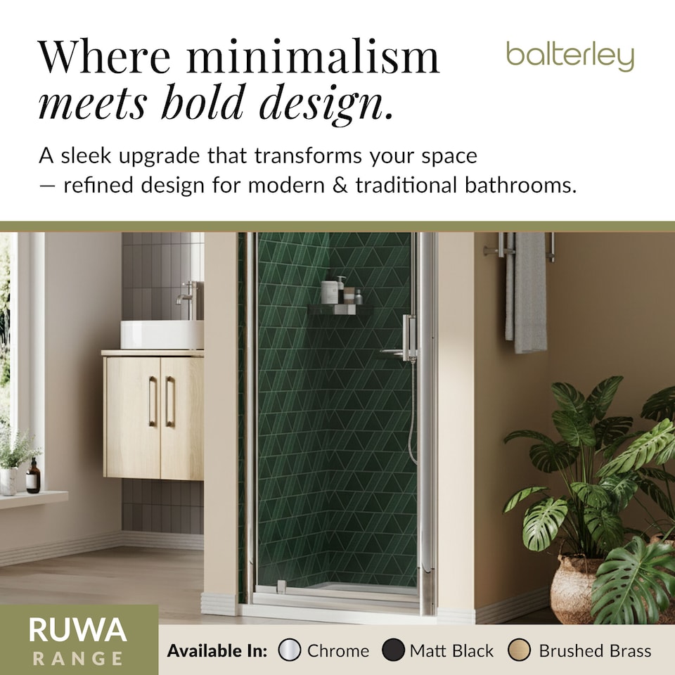 image 1 of Balterley Ruwa Toughened Safety Glass Reversible Pivot Shower Door - Balterley | Silver | Chrome | 1